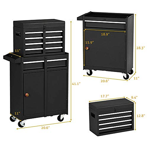 5-Drawer Rolling Tool Chest, Keyed Locking System Tool Box Big Tool Cabinet with Sliding Drawers and 4 Universal Wheels, Movable Toolbox for Workshop Garage (Black)