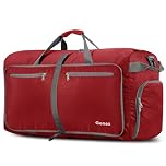 Gonex 100L Large Foldable Travel Duffle Bag with Shoes Compartment, Packable Lightweight Water Repellent Holdall Bag for Camping Gym Weekender Bag Red