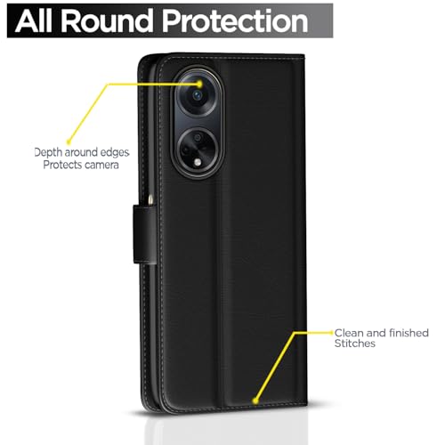 Image of Pikkme Flip Cover for Oppo F23 5G| Leather Finish | Shockproof with Card Pockets & Wallet Stand | Ultimate Protection Case (Black)