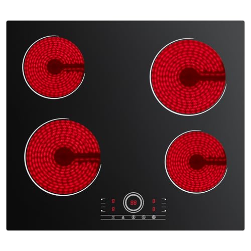 CDV Glaskeramikkochfeld Cerankochfeld 4 Platten, 59CM, Kochfeld Autark Herdplatte 4 Kochfelder, 99Min Timer, 6000W, 9 Leistungsstufen, Touch-Steuerung, Kindersicherung, Geeignet für Alle Töpfe CDV Glaskeramikkochfeld Cerankochfeld 4 Platten, 59CM, Kochfeld Autark Herdplatte 4 Kochfelder, 99Min Timer, 6000W, 9 Leistungsstufen, Touch-Steuerung, Kindersicherung, Geeignet für Alle Töpfe