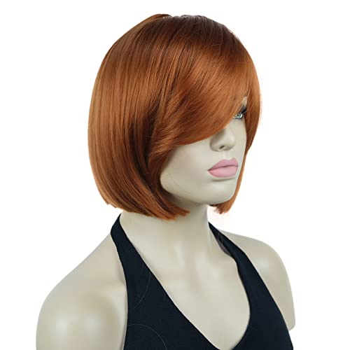 Lydell 8" Straight Short Wigs Bob Hair with Bangs Cute Central Dot Top Heat Resistant Synthetic Wigs (130A Fox Red) - Image 2