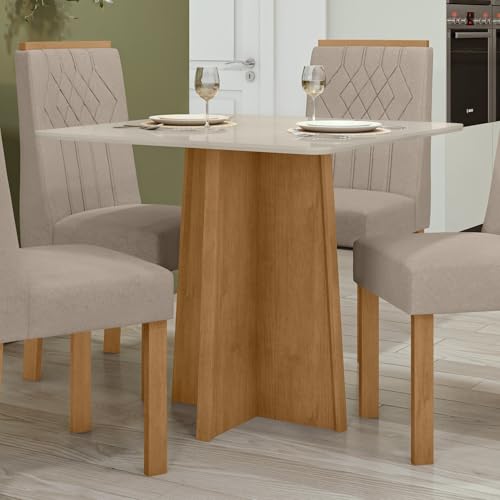 Mesa de Jantar Quadrada 4 Lugares Celebrare Móveis Lopas Amêndoa Clean/Off White