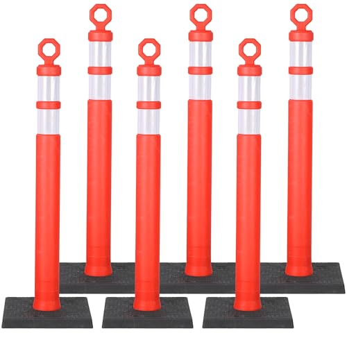 42" Safety Delineator Posts with 360° Reflective Collars,Heavy-Duty 8 Lb Weighted Traffic Cones for Construction & Road Work (6 Pack) by PeakPursuit - Used condition - US$82.10