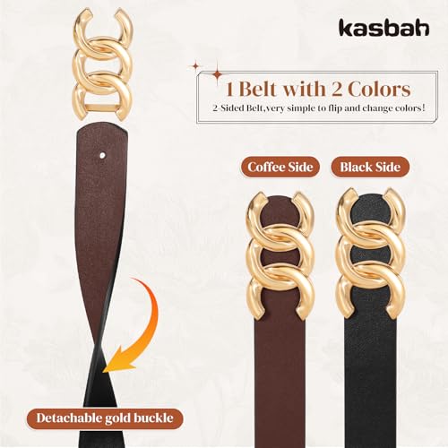 KASBAH Reversible Belts for Women Two-in-One Ladies Belt With Gold Buckle Womens Belts For Jeans Pants Dresses2