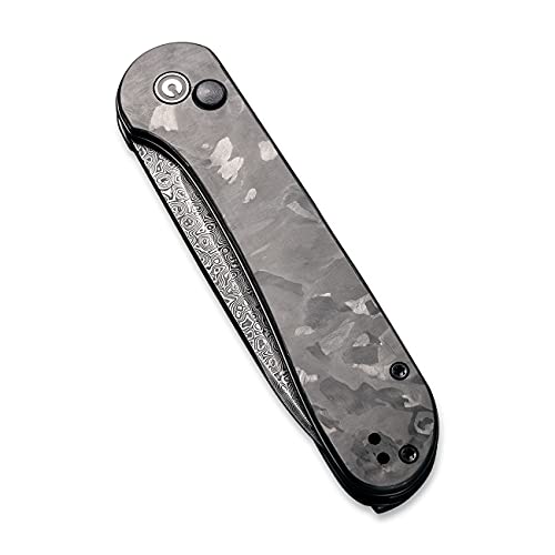 CIVIVI Faca dobrável de bolso com lâmina de damasco, cabo de fibra de carbono de mármore, faca de el