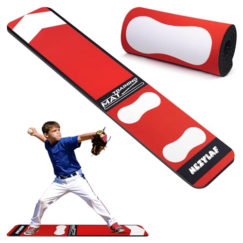 Nezylaf Softball Pitching Mat for Young Baseball Beginner - Non-Slip Portable Softball Training Mat for Hitting Practice - 54 x 12 Durable Batting Mat for Indoor/Outdoor Use (Thicker)