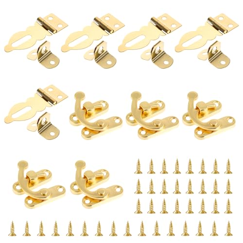 Image of Brass Solid Padlock Hasp 10 Pcs Mini Swing Arm Clasp Vintage Hasp Gold Decorative Hasp with 40 Screws for Wooden Box Jewelry Box Gift Case