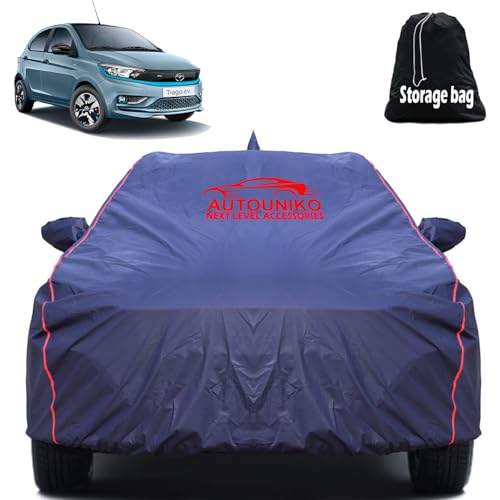 Image of Waterproof Car Body Cover for Tata Tiago Ev with Mirror and Antenna Pocket and Soft Cotton Lining (Full Bottom Elastic Triple Stitched) (Dark Blue)