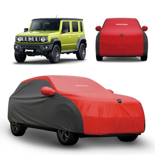Image of PROTEGO Prime Series India's 1st Anti-Tear Car Cover for Maruti Suzuki Jimny | Heavy-Duty, Custom Fit, All Weather | 100% Waterproof, Windproof & Hail Resistant | 2-Year Warranty | Red + Black