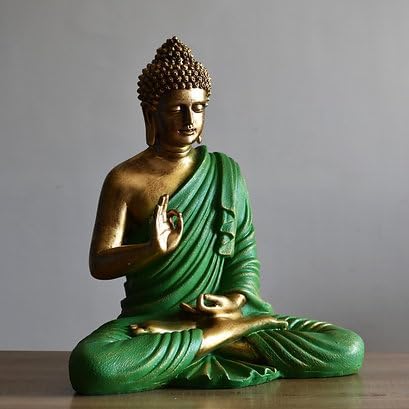 Image of 2 Feet Height Antique Meditating Buddha Idol for Home Decor Big Size, Black Ceramic Murti, Meditation Buddha Statue, Home Garden Decor (Green & Golden)