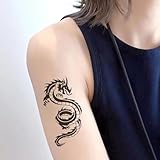 Oottati Small Cute Temporary Tattoo Sticker Set of 2 - Black Dragon Totem Designs for Hand Neck Face Wrist, Waterproof Fake Body Art, Simple & Modern Unisex Skin Decals