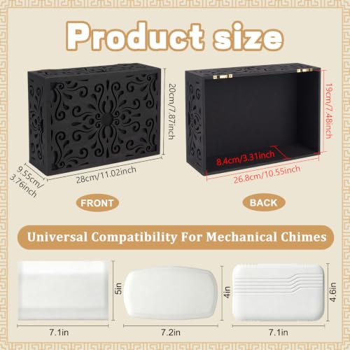 Doorbell Chime Cover Box Only, 10.4x7.3x3.3In Decorative Wooden Door Bell Chime Box with Screw for Installation, Wall-Mount DoorBell Cover, Universal Indoor Door bell Covers for Home Upgrade(Black) by GLASSWINDS - Used condition - Image 2