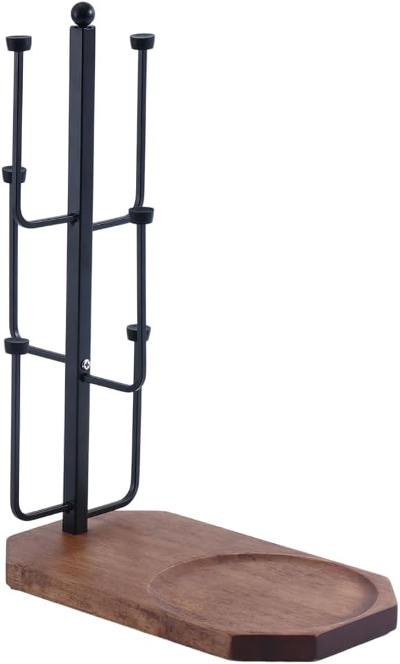 Vertical Coffee Mug Holder with Hooks and Wooden Base Space Saving Cup Organiser Multipurpose Kitchen Storage Rack