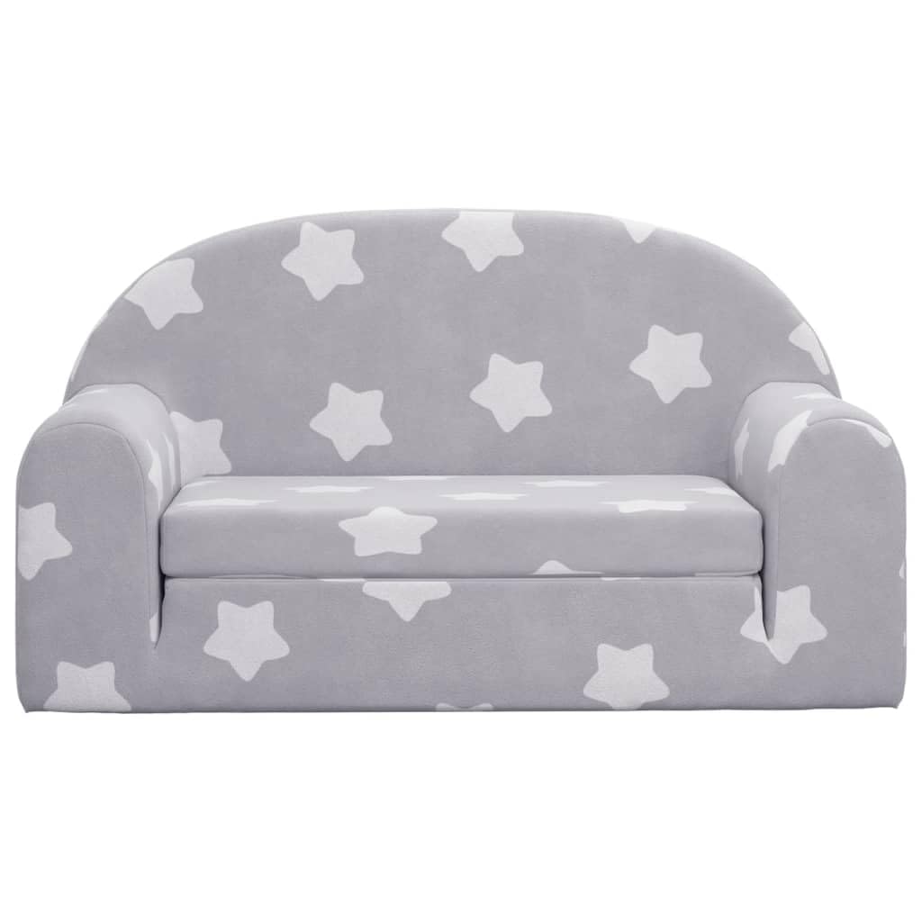 vidaXL Canapé-lit Enfant 2 Places, Lit de Jour avec Dossier et Accoudoirs, Lit d'Invité pour Tout-Petits Chambre, Gris Clair Étoiles Peluche Douce