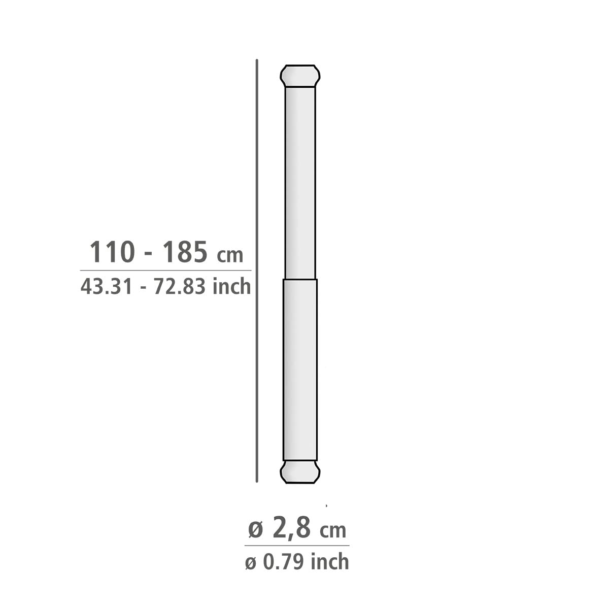 WENKO Teleskopowy drążek prysznicowy Luz drążek zaciskowy Ø 28 mm, stal nierdzewna, 2,8 x 0 x 2,8 cm; Chrom; 110-185 cm