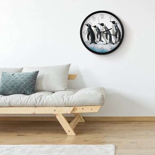 Horloge murale numérique pingouins ronde silencieuse à piles