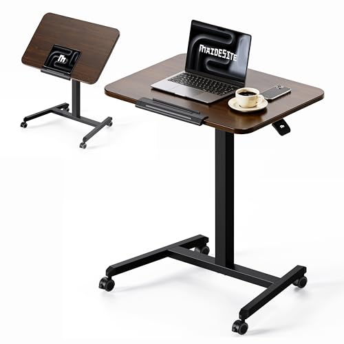MAIDeSITe Fit Pro Mesa Auxiliar con Ruedas para Ordenador, Mesa Elevadora de Altura de 76 a 110 cm, Pequeña Mesa Elevadora Neumática con Tablero abatible de 90° para Sofá Cama Salón Dormitorio