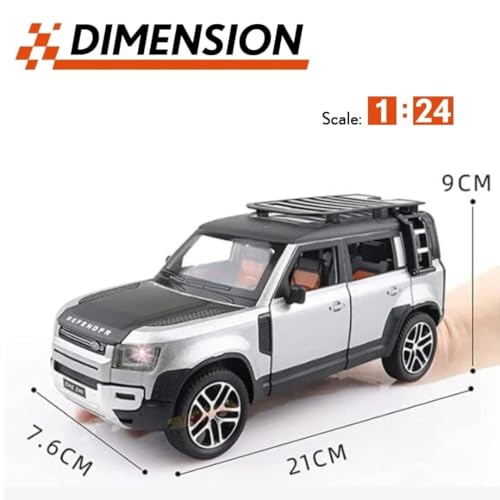 Image of Invite1:24 Defender Model Car Zinc Alloy Pull Back Toy Diecast Toy Cars with Openable Doors, Sound and Light for Kids Boy Girl Gift (Land Rover Defender - Silver Color)