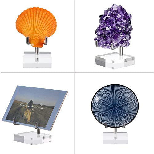 Hipiwe Adjustable Metal Arms Display Stand Easel With Acrylic Base Small Display Easel Holder For Fossil Coral Geodes Rock Mineral Agate Crystals Seashell And Small Collectibles, 2X2X3.1 Inch #TOP3