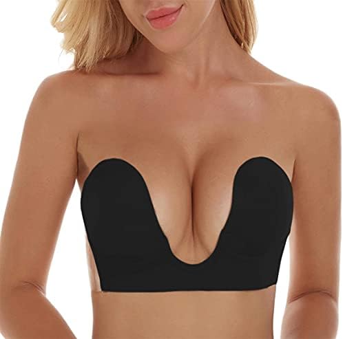 Lovesfay Invisible Bra Backless Strapless Bra Reusable Sticky Boobs Deep Plunge Silicone Push Up Adhesive Bras for Women (A, Black)