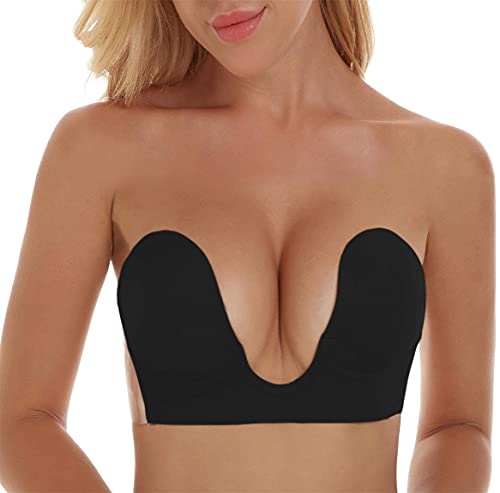 Lovesfay Invisible Bra Backless Strapless Bra Reusable Sticky Boobs Deep Plunge Silicone Push Up Adhesive Bras For Women (A, Black) #TOP19