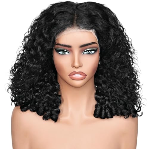 UREMY Bouncy Curly Wig Human Hair with Spiral End, 13x4