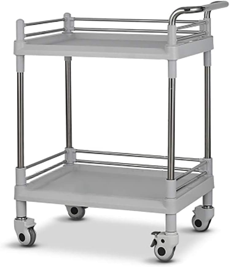 Multi-Layer Removable Cart，Large Grey Kitchen Storage Hand Truck with Brake Spa Rolling Trolley for Beauty Salon Movable Cart with Handle 73 * 53 * 90cm ABS Material Beige