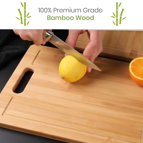 Image of Yellow Weaves Large Bamboo Wood Chopping Board (24 x 34 CM, 2.0 CM Thickness) Cutting Board with Juice Groove for Vegetables, Fruits, for Kitchen Use, Eco Friendly, BPA Free, Anti Microbial