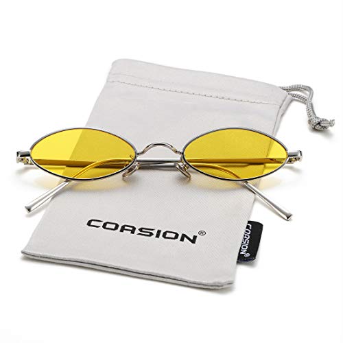 Image of COASION Vintage Small Oval Aesthetic Sunglasses Retro for Women Men Hippie Cool Metal Frame Sun Glasses