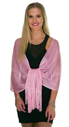 Shawls and Wraps for Evening Dresses, Metallic Sparkle Womens Wedding Pink Shawl