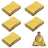 5 Pezzi Coperta Termica di Emergenza 210x160 cm – Telo Isotermico Oro/Argento, Impermeabil...