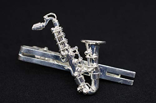 Saxofón de plata clip de lazo con caja de regalo para músicos 4