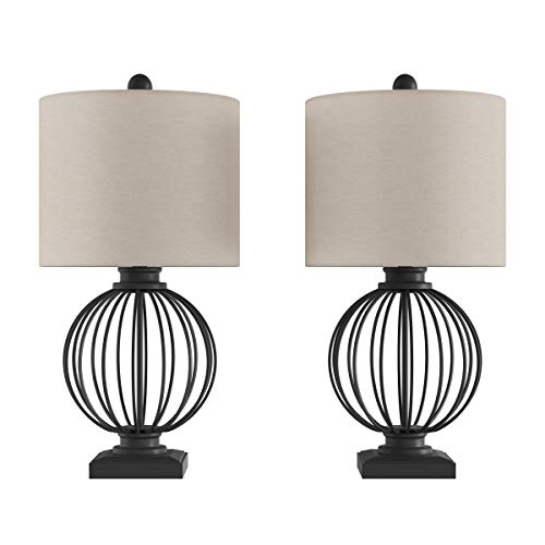 Lavish Home 72-LMPST2-10 Modern Table Lamps - Set Of 2 Wrought Iron Open Cage Lights thumb #1