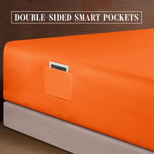 Image of Elegant Comfort Luxury 1500 Premium Hotel Quality Microfiber 4-Piece Sheet Set - Soft, All Around Elastic 18-24 Inches Deep Fitted Sheet - Extra Deep Pocket Sheets, Full, Elite Orange