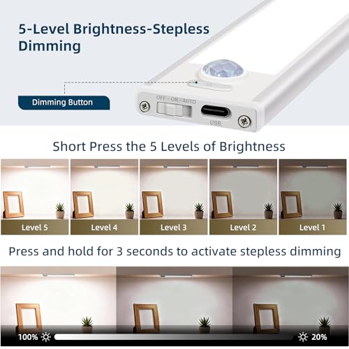 Image of 16inch Under Cabinet Lighting, 4 Pack Rechargeable Motion Sensor Light Indoor, Wireless Dimmable Magnetic Closet Lights, 68 LED Under Counter Lights for Kitchen, Wardrobe, Stairs, White Light