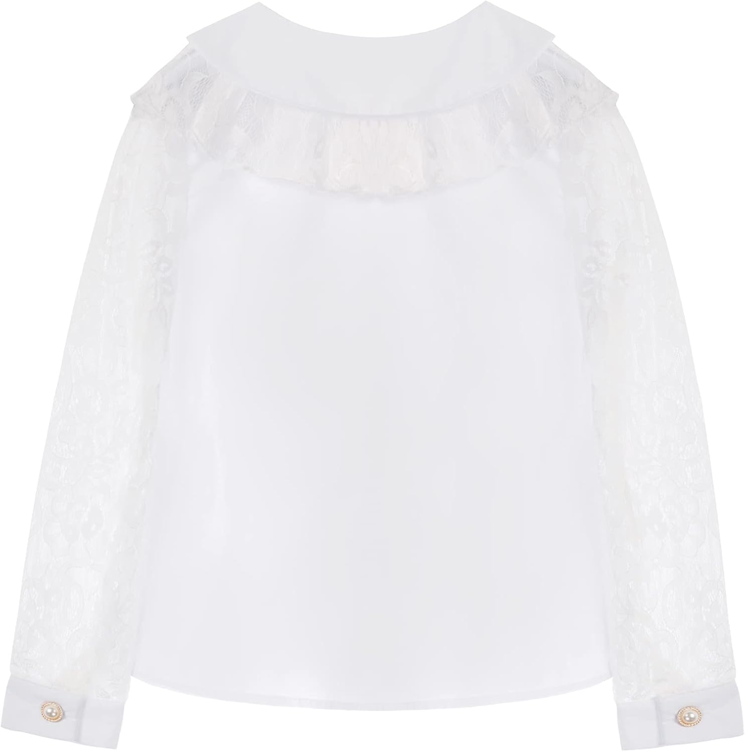 Girls Button Down Shirt Doll Collar Lace Sleeve Top Casual Blouse White 10 Year : Clothing, Shoes & Jewelry