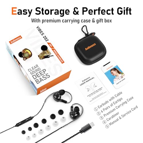 Image of Audiovance Vibes 202ML HiFi Wired Earbuds for iPhone 14 /13 /12 /11 /X, Pro Max