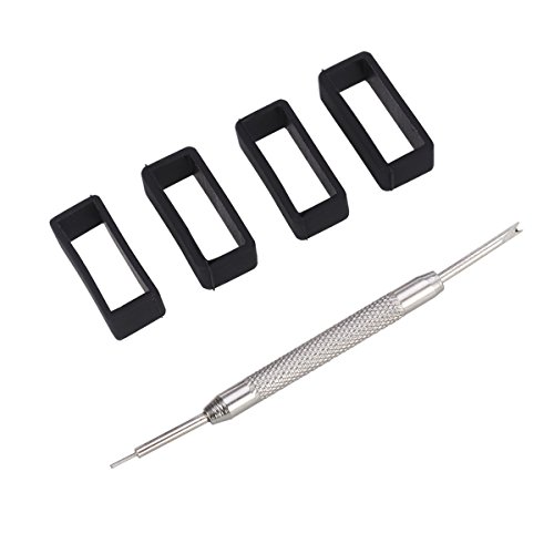 NICERIO 4pcs 22mm Gummi Ersatz Uhrenarmband Bügel Schleifen mit Uhr Werkzeug,Schwarz Cover