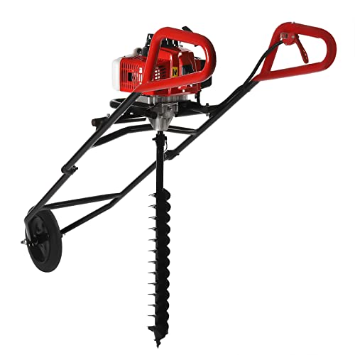 Tarière à essence 2,2 kW 63 CC en métal avec moteur à deux temps, foret de pieu monocylindre à 2 temps avec double foret hélix (80 mm), pliable, brouette, foret, excavatrice