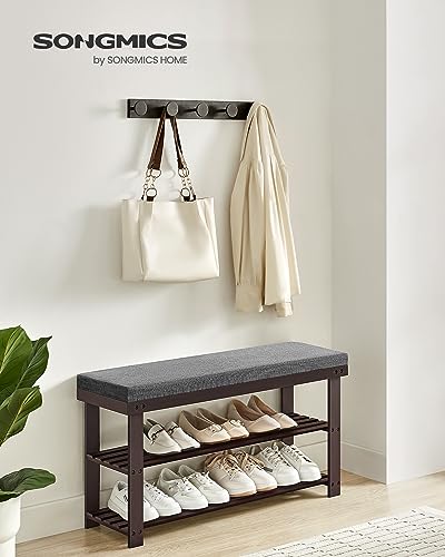 Image of SONGMICS Bamboo Shoe Bench, 3-Tier Shoe Rack Organizer for Entryway, Living Room, Bench Seat Holds Up to 300 lb, 11.9 x 35.4 x 19.2 Inches, Rustic Walnut and Slate Gray ULBS904B32