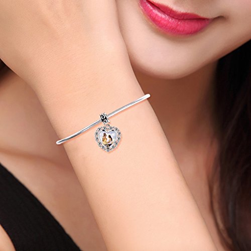 Personalized Keepsake Charms Gift-925 Sterling Silver Heart Shaped Photo Charms Beads Custom Your Own Picture Hanging Pendant Fits Pandora Bracelet Necklace Anklet, Perfect Birthday/Christmas Gift #TOP4