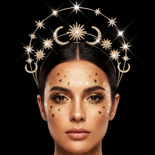 Zoestar Greek Goddess Headband Gold Star Moon Crown Headbands Roman Hair Accessories for Women