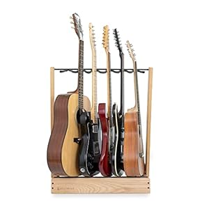 Guitar Lab Premium eiken multi-gitaarstandaard van, massief houten gitaarrek x 5 voor elke gitarist, opvouwbaar en past op akoestische, elektrische of basgitaren, gitaaraccessoires, gitaargeschenken