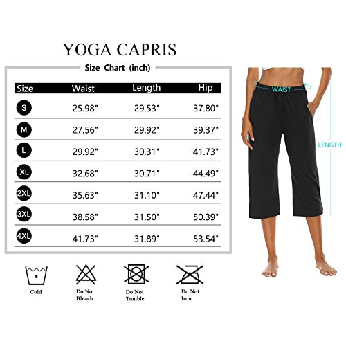 Oyanus Womens Capri Pants Wide Leg Loose Comfy Drawstring Lounge Pants Yoga Workout Capris With Pockets Black Xl #TOP5