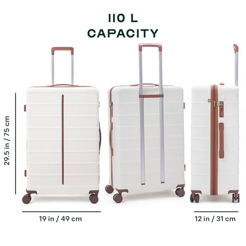 Image of Assembly Large Check-in Suitcase with Thoughtful Design & TSA Lock, Spacious Polycarbonate Hard Shell Luggage for Long Holidays, White, 28-Inch