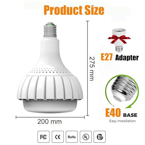 Esop Led Lampadina E40 150W Luce Bianco Freddo Con E27 Adattatore, Equivalenti1200W Incandescenza, 19500LM Industriale Lampadine A Led, 6500K Risparmio Energetico Lampada Per Garage, Magazzino - 5