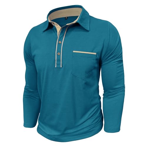 Polo manches longues homme en tricot de coton droit avec poches poitrine pour l'automne