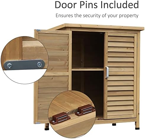 Outsunny Outdoor Storage Cabinet 2 Door Unit 34.3" x 18.3" x 38", Natural — view 4