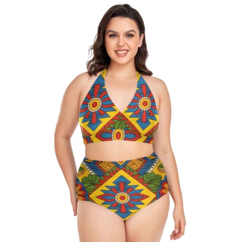 Maillot de bain 2 pièces femme grande taille bohème réglable avec culotte taille haute dos nu