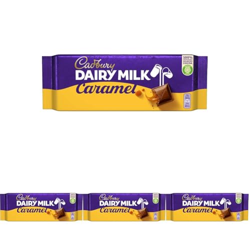 Cadbury Dairy Milk Caramel Chocolate Bars, Milk Chocolate with Smooth Golden Caramel Centre, Perfect for Sharing and Gifting, 120 g (Pack of 4)